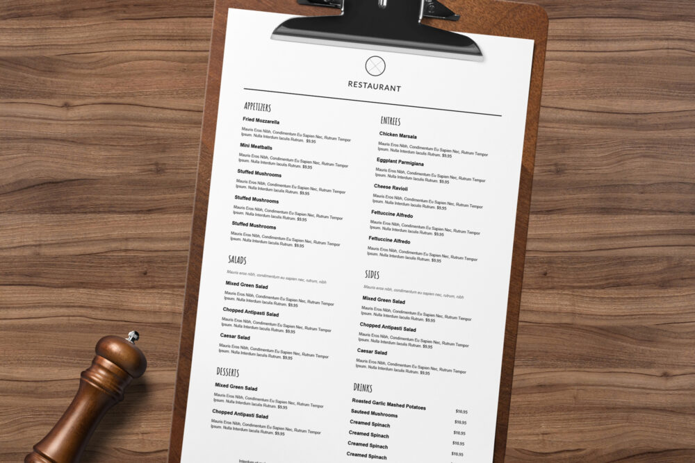 restaurant menu template for microsoft word and google docs