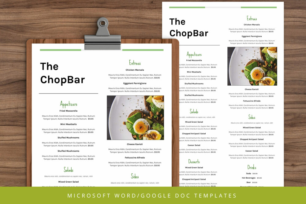 Restaurant Menu Template - Google Docs - Ms Word