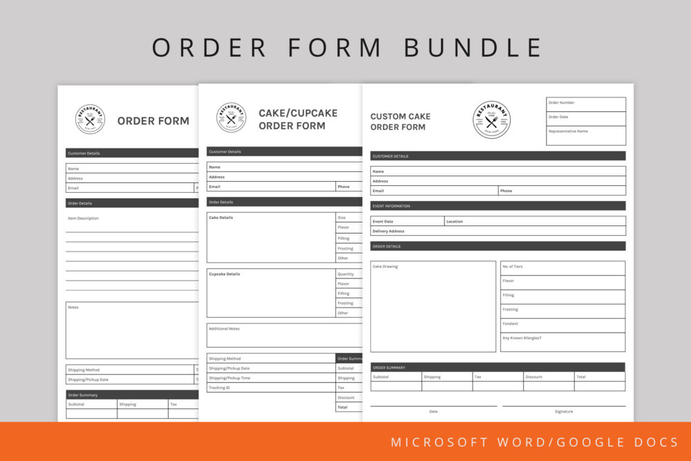 Cake order form template