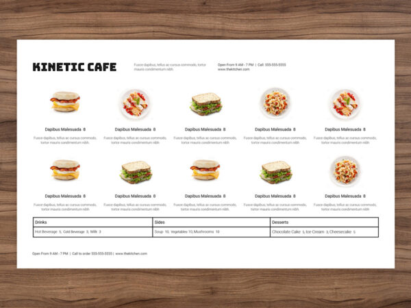 menu template horizontal