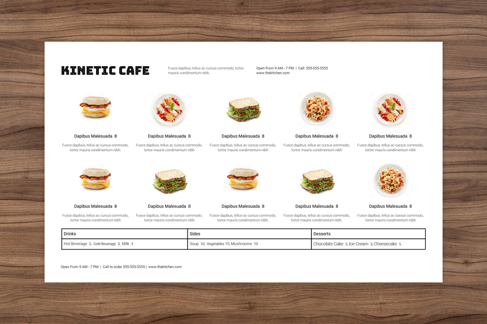 menu template horizontal